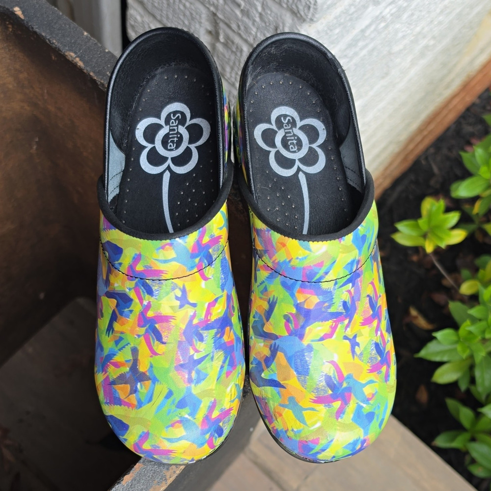 Sanita Women Slip-On Clogs Multicolor Abstract Slip Resistant EU 37 US 6.5-7